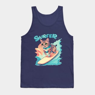 Surfer Cute Cat Summer Fun Tank Top